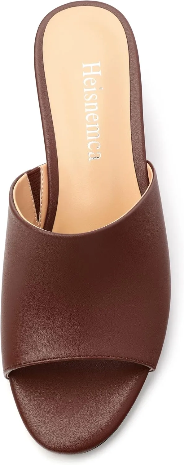 Wedge Sandals for Women Open Toe Wedge Heels Womens Matte High Heel Sandal Round Toe Heeled Wedge Sandals Slip on Casual shoes 2 inch