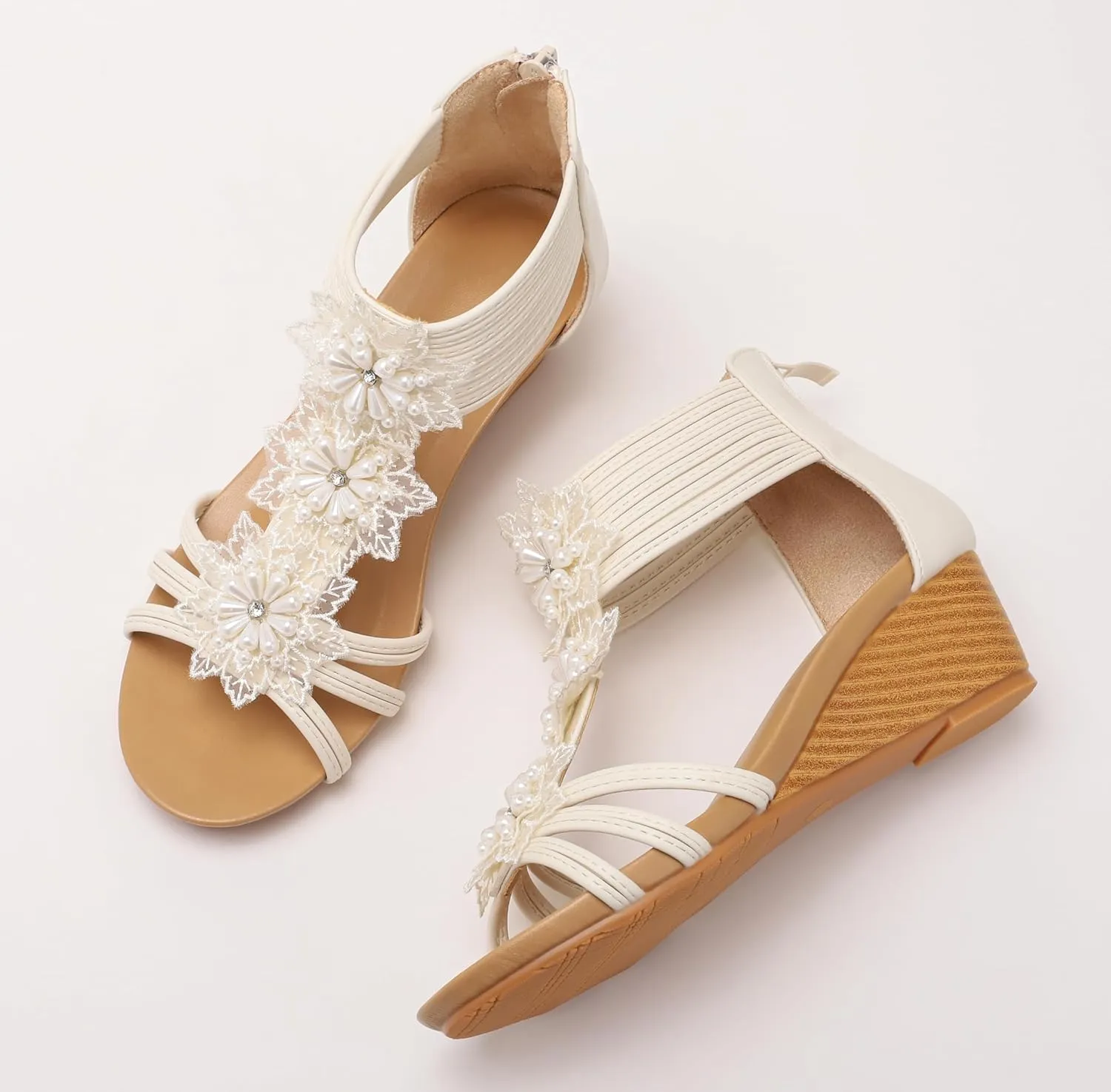 Wedge Sandals for Women Summer Open Toe Fashion Dress Shoes Flower Rhinestone Casual Ankle Strap Platform for Walking Beach Vacation Comfortable Dressy Sandals