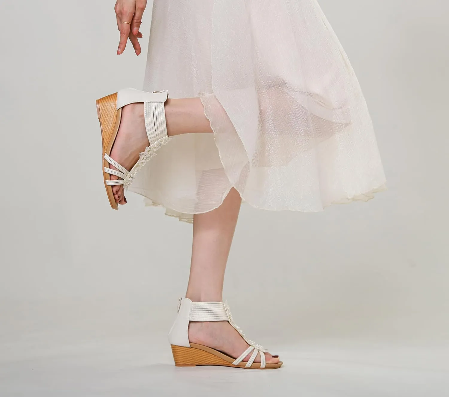 Wedge Sandals for Women Summer Open Toe Fashion Dress Shoes Flower Rhinestone Casual Ankle Strap Platform for Walking Beach Vacation Comfortable Dressy Sandals