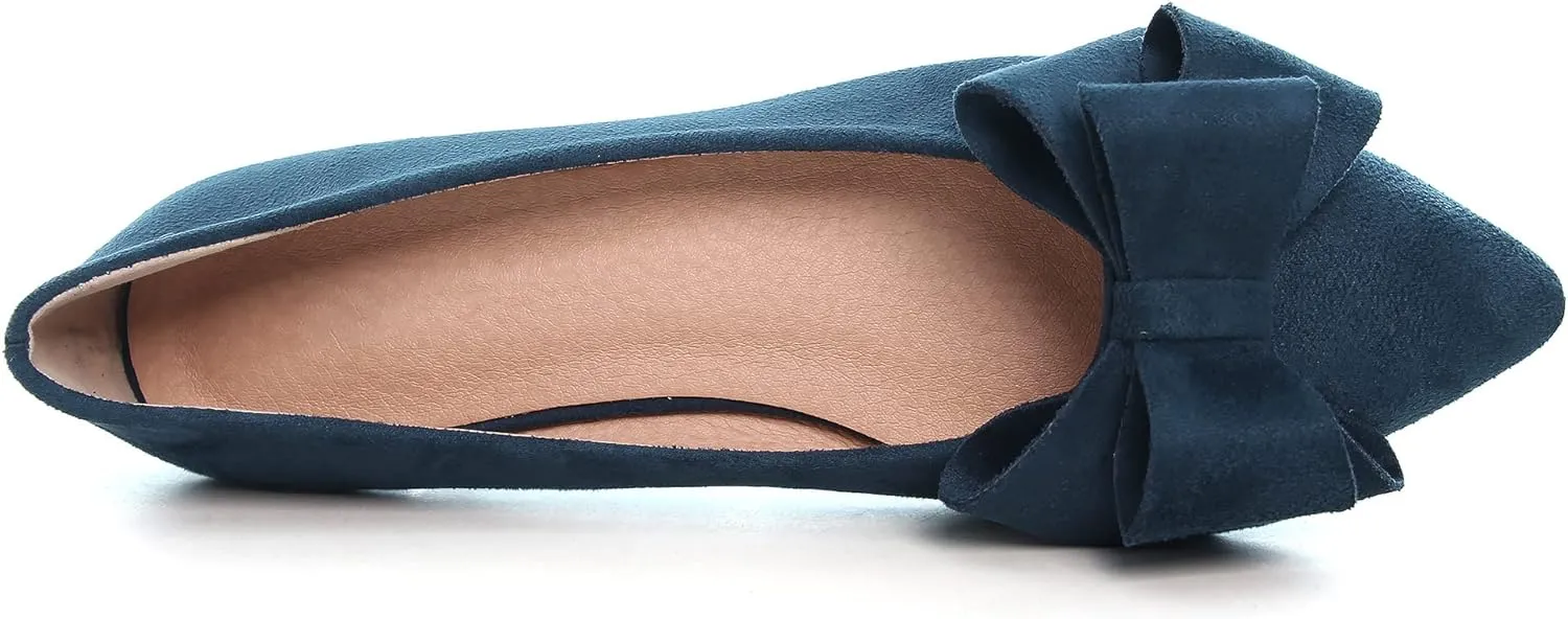 WENJIAZHIZHI Flat Dress Shoes Women Comfortable Ballet Flats Slip On Pearls Knot Dressy Shoes Pointed Toe