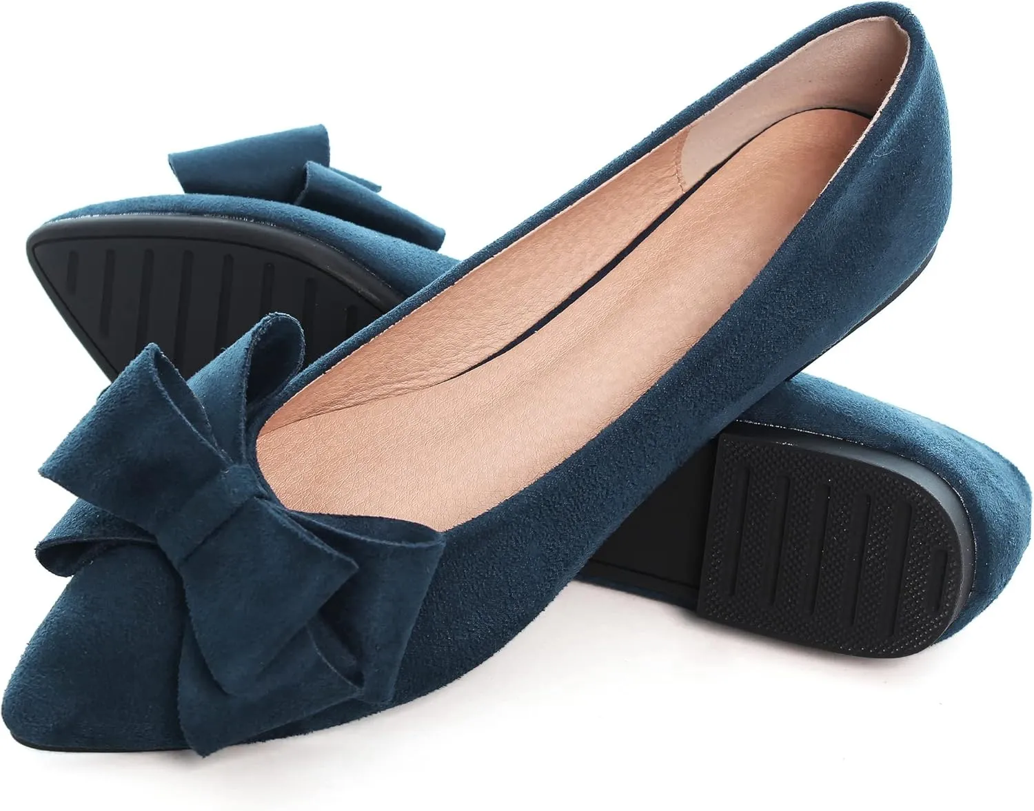 WENJIAZHIZHI Flat Dress Shoes Women Comfortable Ballet Flats Slip On Pearls Knot Dressy Shoes Pointed Toe