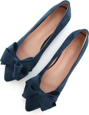 WENJIAZHIZHI Flat Dress Shoes Women Comfortable Ballet Flats Slip On Pearls Knot Dressy Shoes Pointed Toe