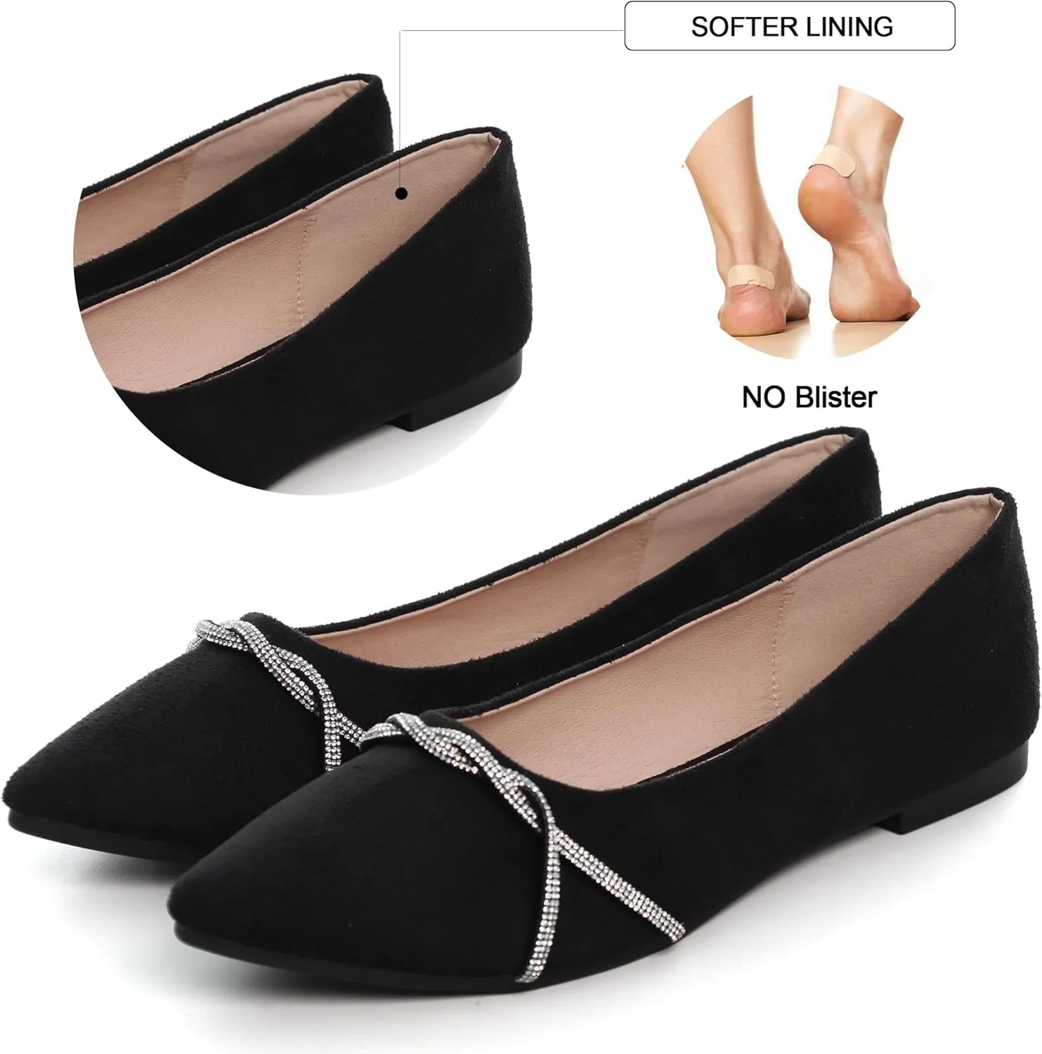WENJIAZHIZHI Womens Ballet Flats Shoes Black Chains Slip-On Loafers Flat Dress Shoes for Women Dressy Comfortable Pointed Toe