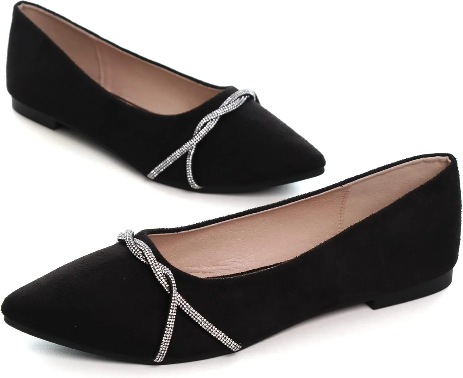 WENJIAZHIZHI Womens Ballet Flats Shoes Black Chains Slip-On Loafers Flat Dress Shoes for Women Dressy Comfortable Pointed Toe
