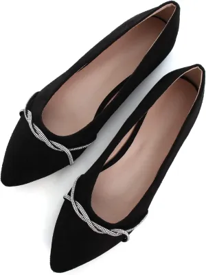 WENJIAZHIZHI Womens Ballet Flats Shoes Black Chains Slip-On Loafers Flat Dress Shoes for Women Dressy Comfortable Pointed Toe