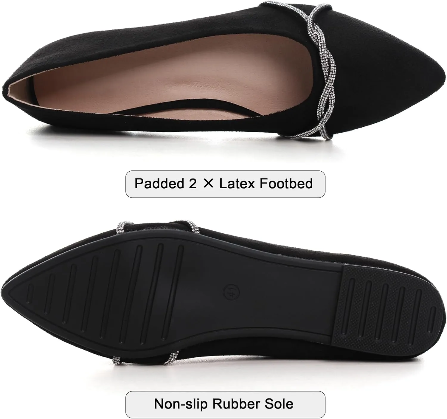 WENJIAZHIZHI Womens Ballet Flats Shoes Black Chains Slip-On Loafers Flat Dress Shoes for Women Dressy Comfortable Pointed Toe