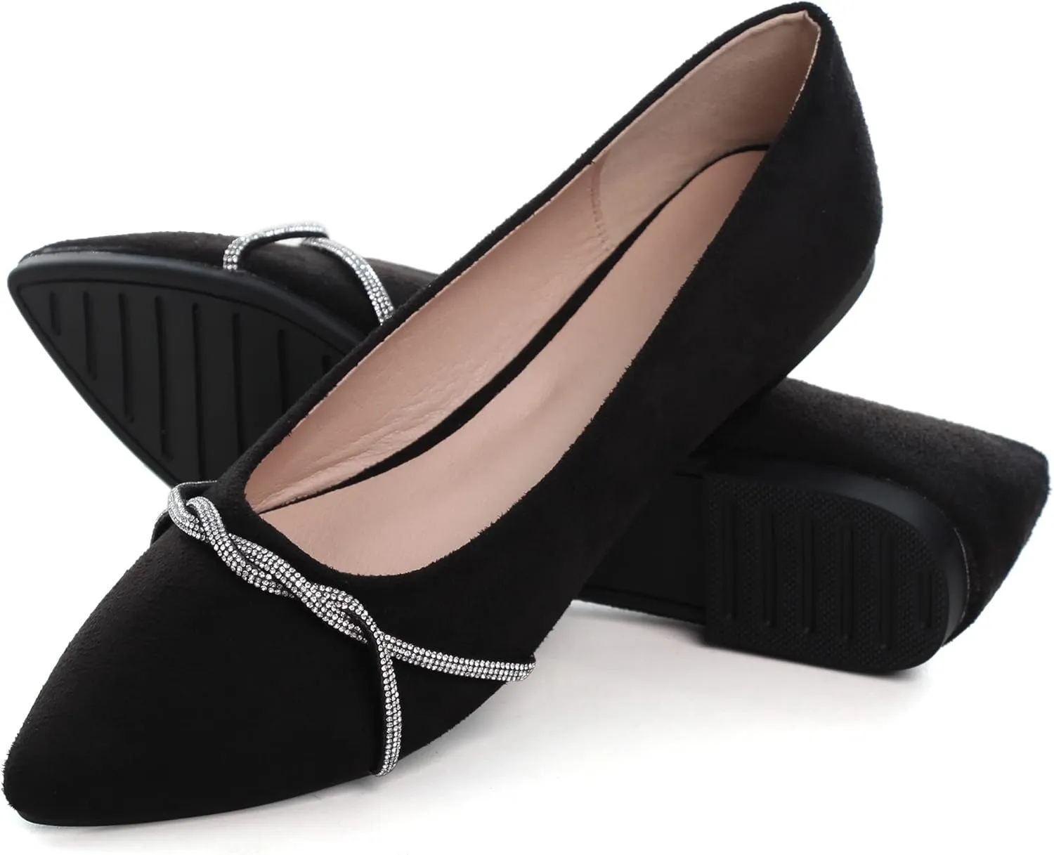 WENJIAZHIZHI Womens Ballet Flats Shoes Black Chains Slip-On Loafers Flat Dress Shoes for Women Dressy Comfortable Pointed Toe