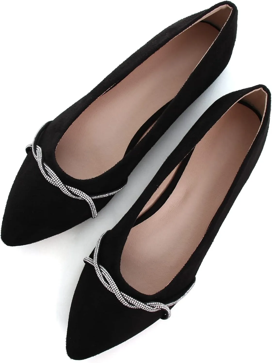 WENJIAZHIZHI Womens Ballet Flats Shoes Black Chains Slip-On Loafers Flat Dress Shoes for Women Dressy Comfortable Pointed Toe