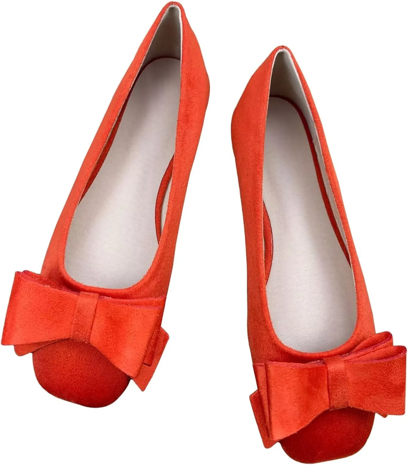 WENJIAZHIZHI Women's Bowknot Square Toe Ballet Flats Sparkly Bride Dress Flat Shoes Soft Walking Shoes Slip-Ons Loafers