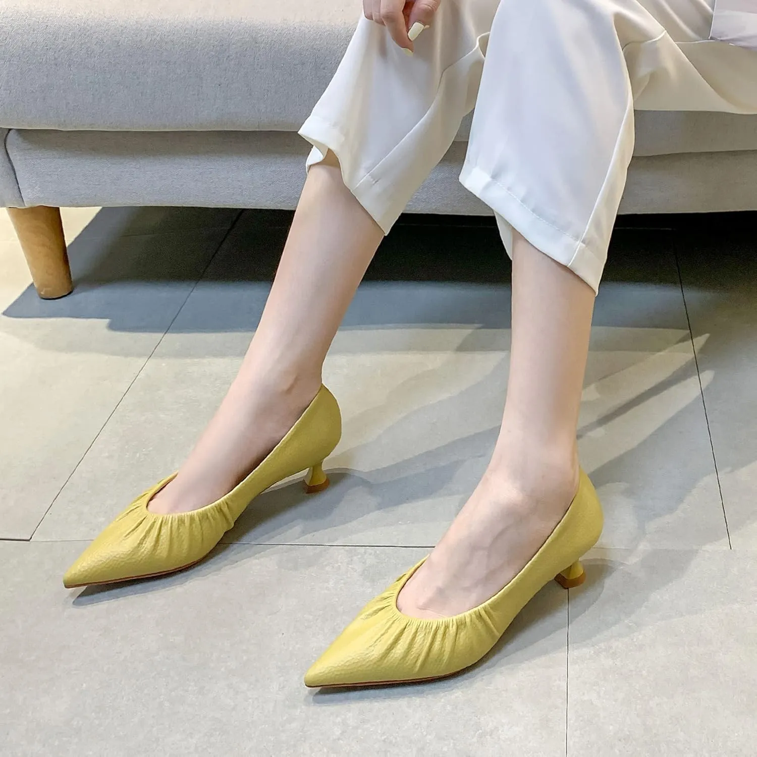 WENJIAZHIZHI Women's Pointed Toe Kitten Low Heels for Women Wedding Dressy Closed Toe Slip-On Loafers Pumps Shoes