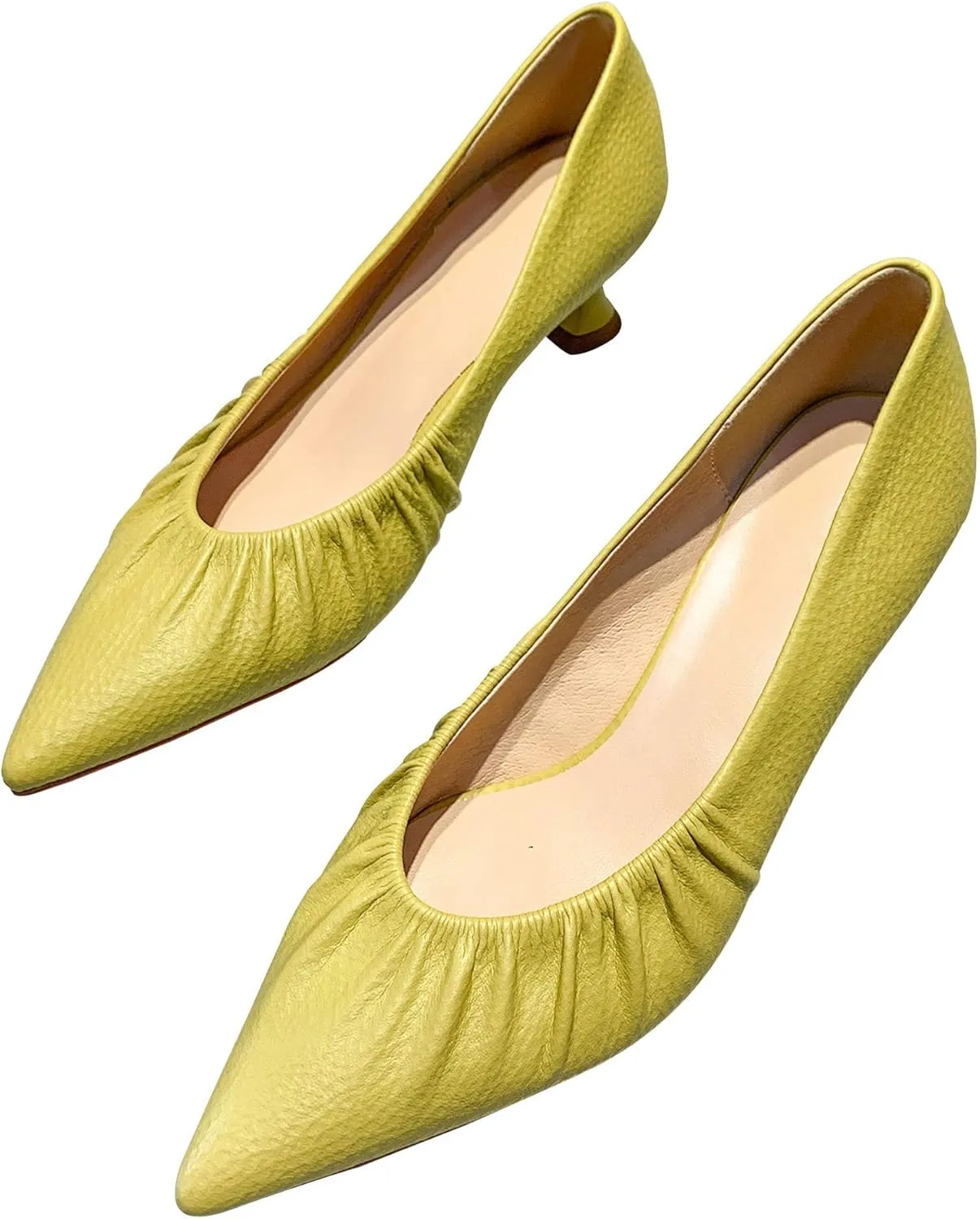 WENJIAZHIZHI Women's Pointed Toe Kitten Low Heels for Women Wedding Dressy Closed Toe Slip-On Loafers Pumps Shoes