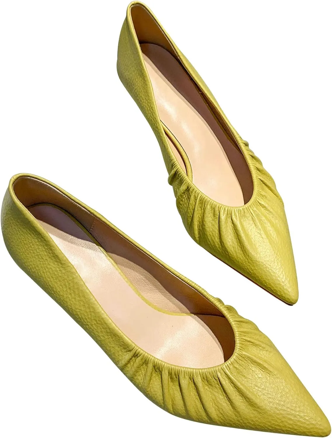 WENJIAZHIZHI Women's Pointed Toe Kitten Low Heels for Women Wedding Dressy Closed Toe Slip-On Loafers Pumps Shoes