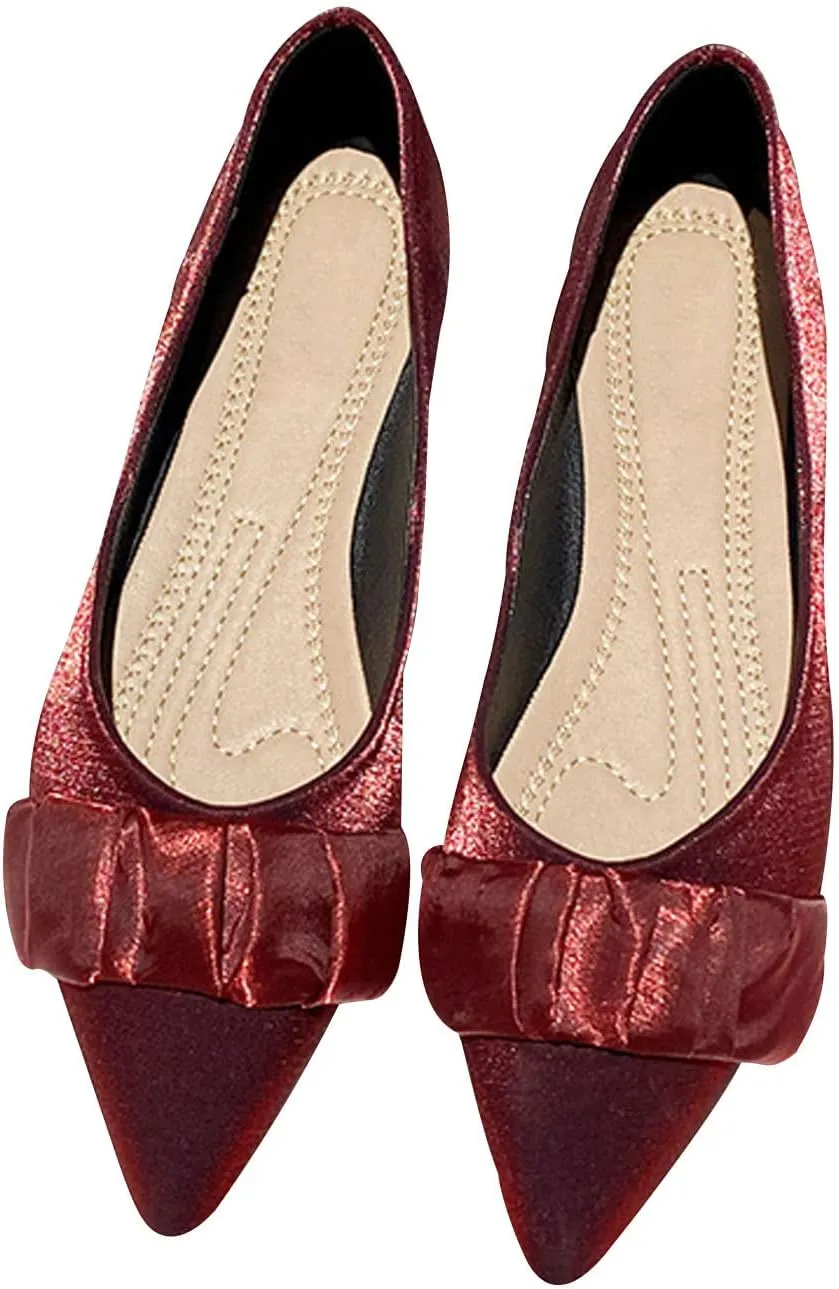 WENJIAZHIZHI Women's Satin Flats Wedding Dressy Shoes Elegant Slip-On Loafers Ballet Flats for Women Work Dressy Casual
