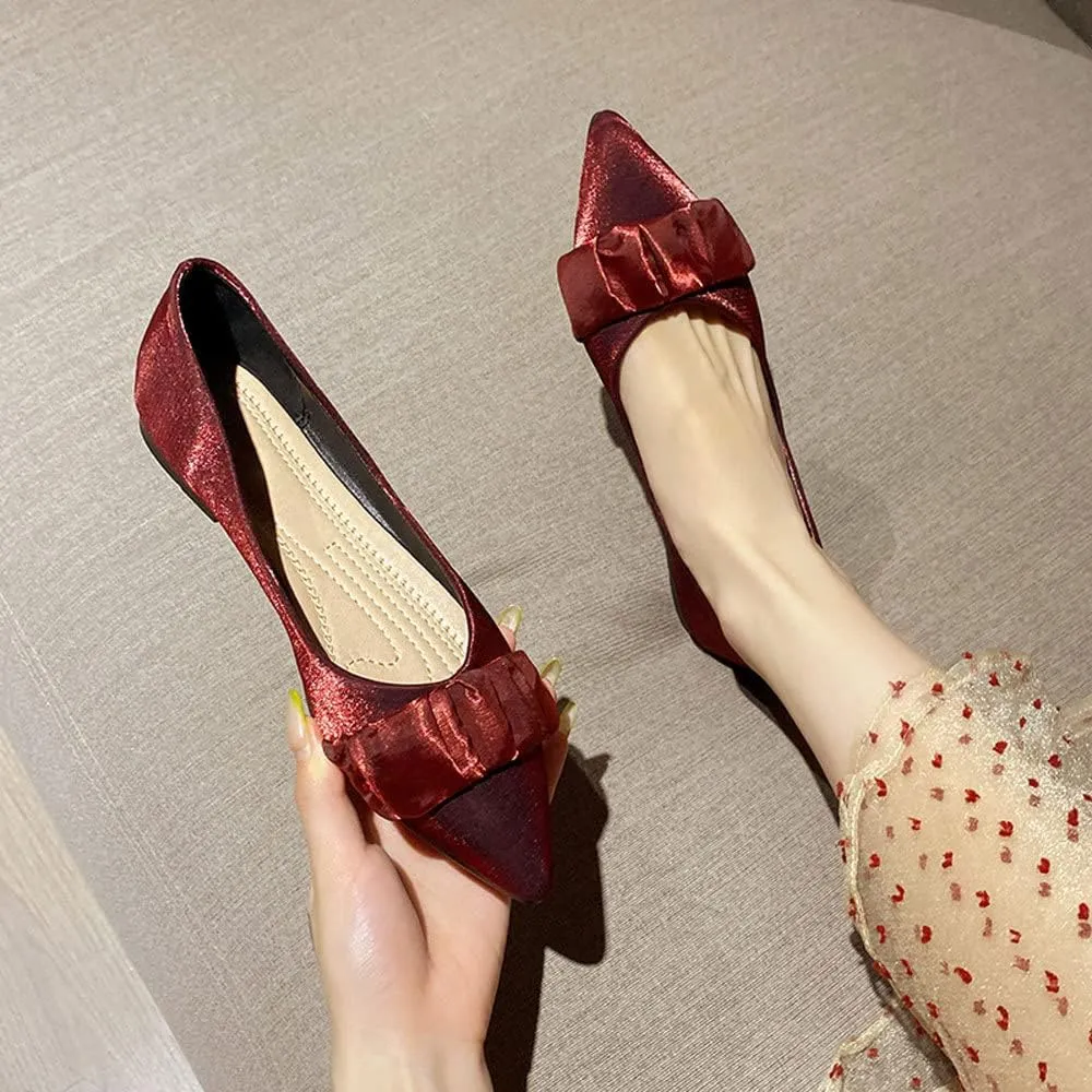 WENJIAZHIZHI Women's Satin Flats Wedding Dressy Shoes Elegant Slip-On Loafers Ballet Flats for Women Work Dressy Casual