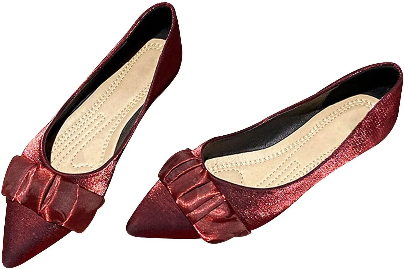 WENJIAZHIZHI Women's Satin Flats Wedding Dressy Shoes Elegant Slip-On Loafers Ballet Flats for Women Work Dressy Casual