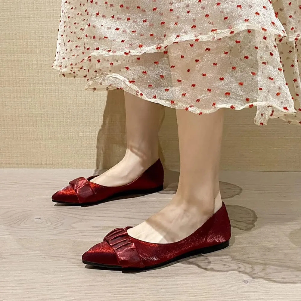 WENJIAZHIZHI Women's Satin Flats Wedding Dressy Shoes Elegant Slip-On Loafers Ballet Flats for Women Work Dressy Casual
