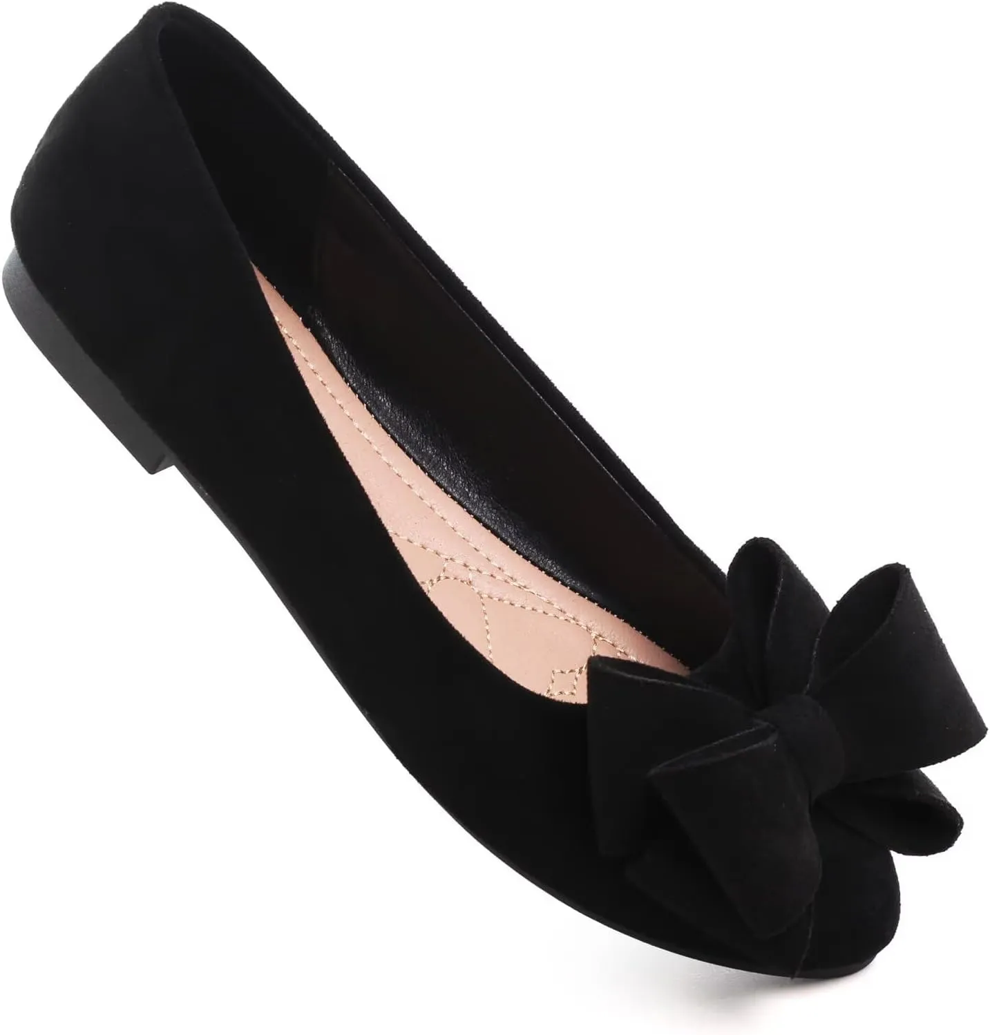 WENJIAZHIZHI Women's Square Toe Bowknot Ballet Flats Comfortable Slip-On Casual Loafers Walking Flat Dress Shoes