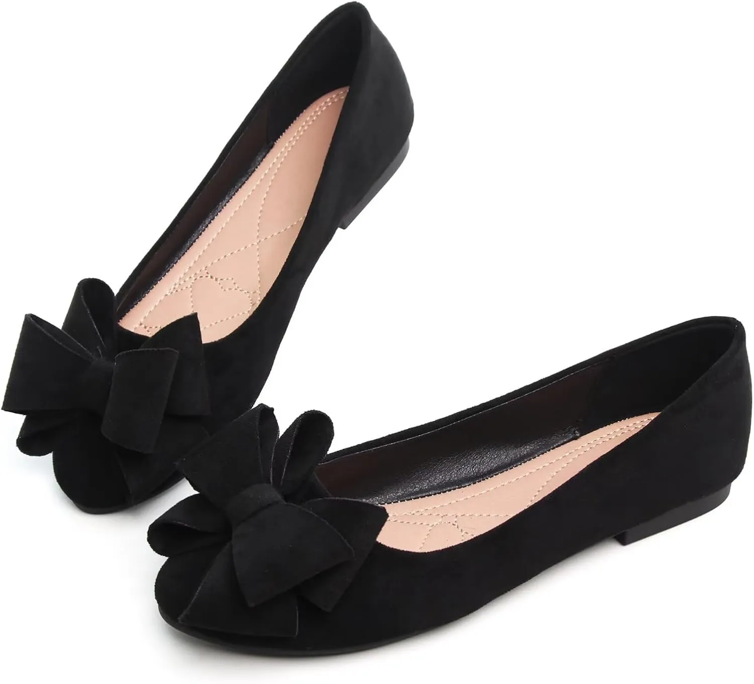 WENJIAZHIZHI Women's Square Toe Bowknot Ballet Flats Comfortable Slip-On Casual Loafers Walking Flat Dress Shoes