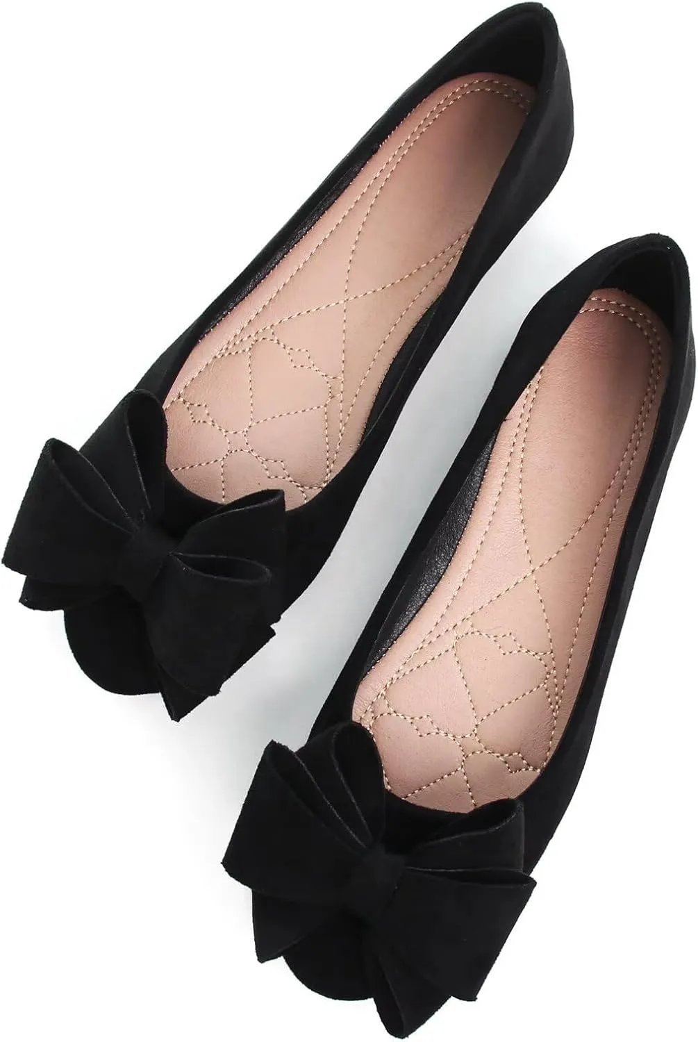 WENJIAZHIZHI Women's Square Toe Bowknot Ballet Flats Comfortable Slip-On Casual Loafers Walking Flat Dress Shoes