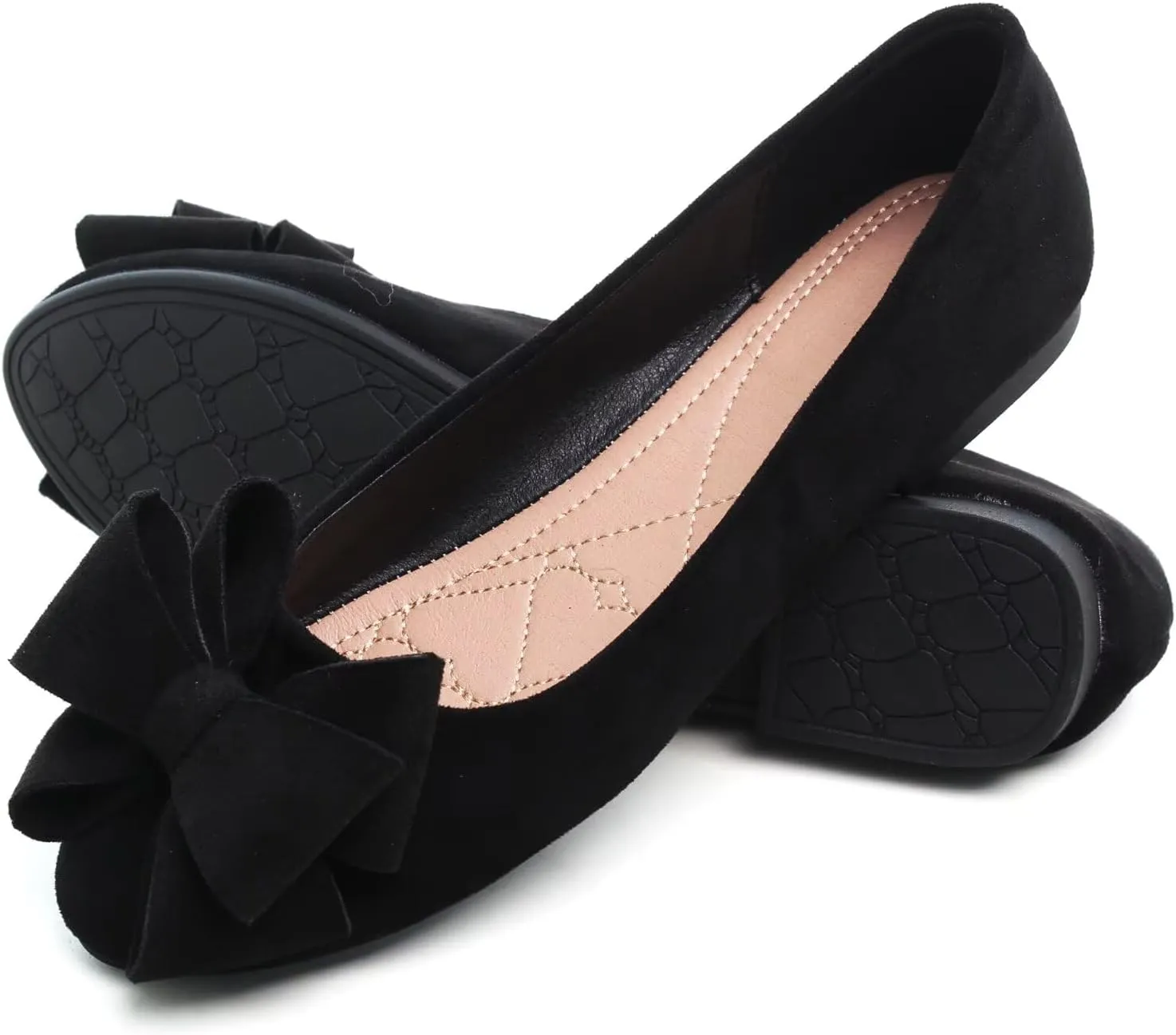 WENJIAZHIZHI Women's Square Toe Bowknot Ballet Flats Comfortable Slip-On Casual Loafers Walking Flat Dress Shoes