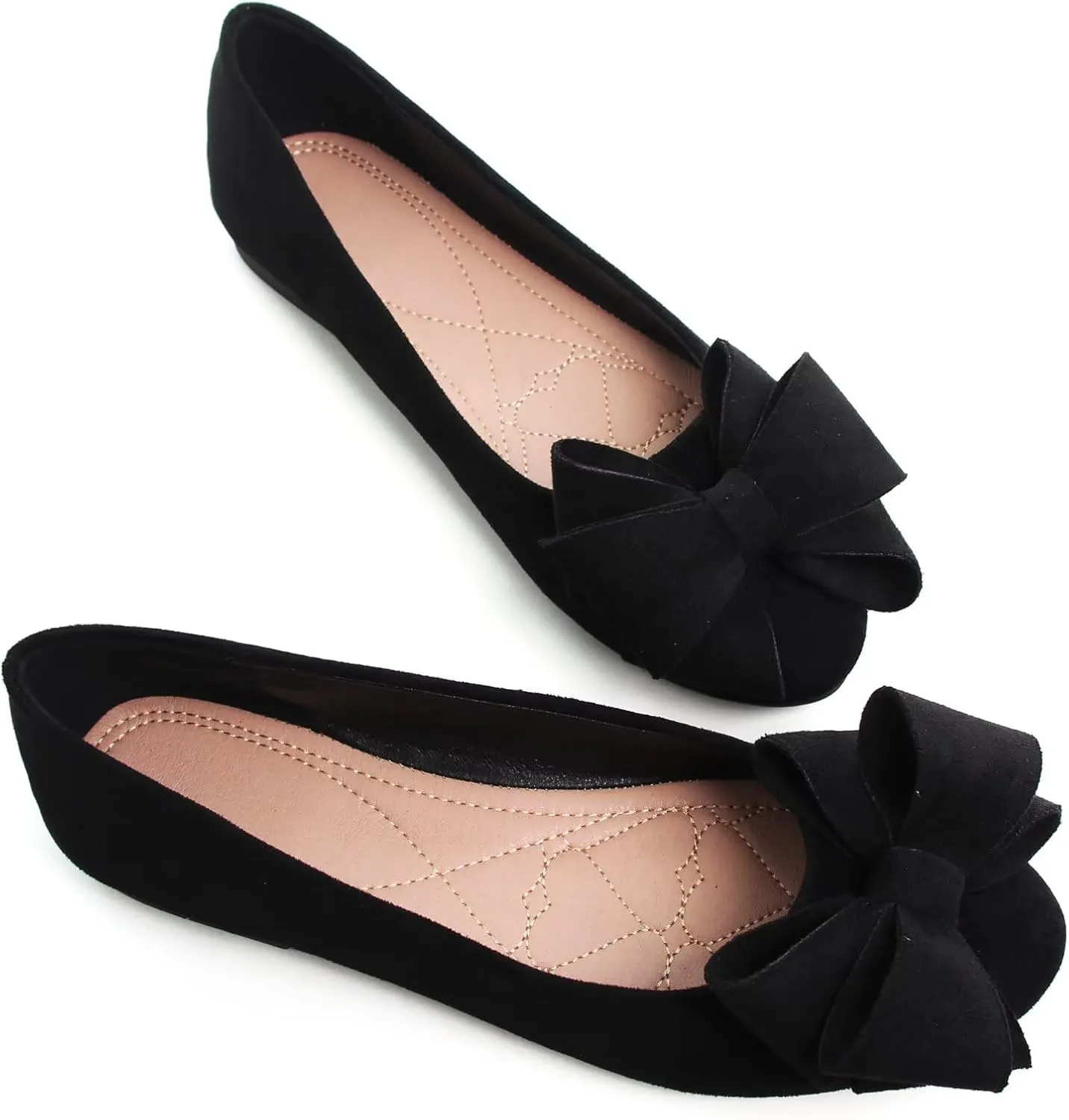 WENJIAZHIZHI Women's Square Toe Bowknot Ballet Flats Comfortable Slip-On Casual Loafers Walking Flat Dress Shoes