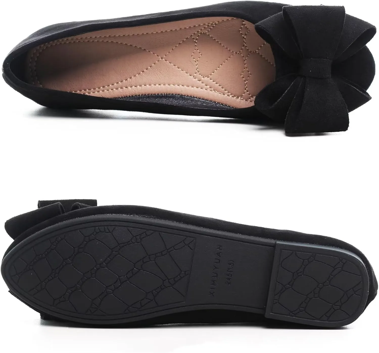 WENJIAZHIZHI Women's Square Toe Bowknot Ballet Flats Comfortable Slip-On Casual Loafers Walking Flat Dress Shoes