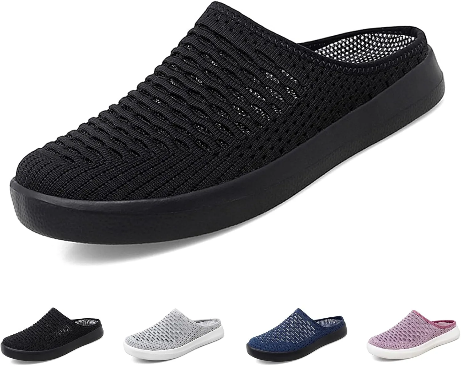 WENOREG Women's Platform Hollow Out Slip On Lightweight Mule Sneakers,Summer Open Back Flats Fashion Mesh Breathe Comfort Walking Shoes Closed Round Toe Low Top Loafer