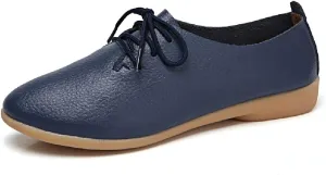 WERWAES Casual Leather Womens Loafers Lightweight Round Toe Lace Up Slip on Penny Flats Walking Outdoor Driving Moccasins Ladies Loafers