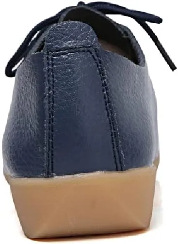 WERWAES Casual Leather Womens Loafers Lightweight Round Toe Lace Up Slip on Penny Flats Walking Outdoor Driving Moccasins Ladies Loafers