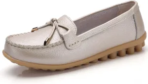 WERWAES Casual Womens Loafers Flat Classic Lace-up Round Toe Leather Slip-on Penny Loafers for Womens Comfortable Lightweight Driving Outdoor Moccasins Boat Flats Shoes