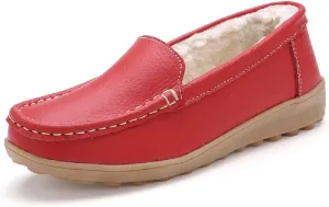WERWAES Casual Womens Loafers Shoes Slip on Winter Flat Comfortable Warm Cloth Leather Non-slip Moccasins Loafer Shoes for Indoor and Outdoor