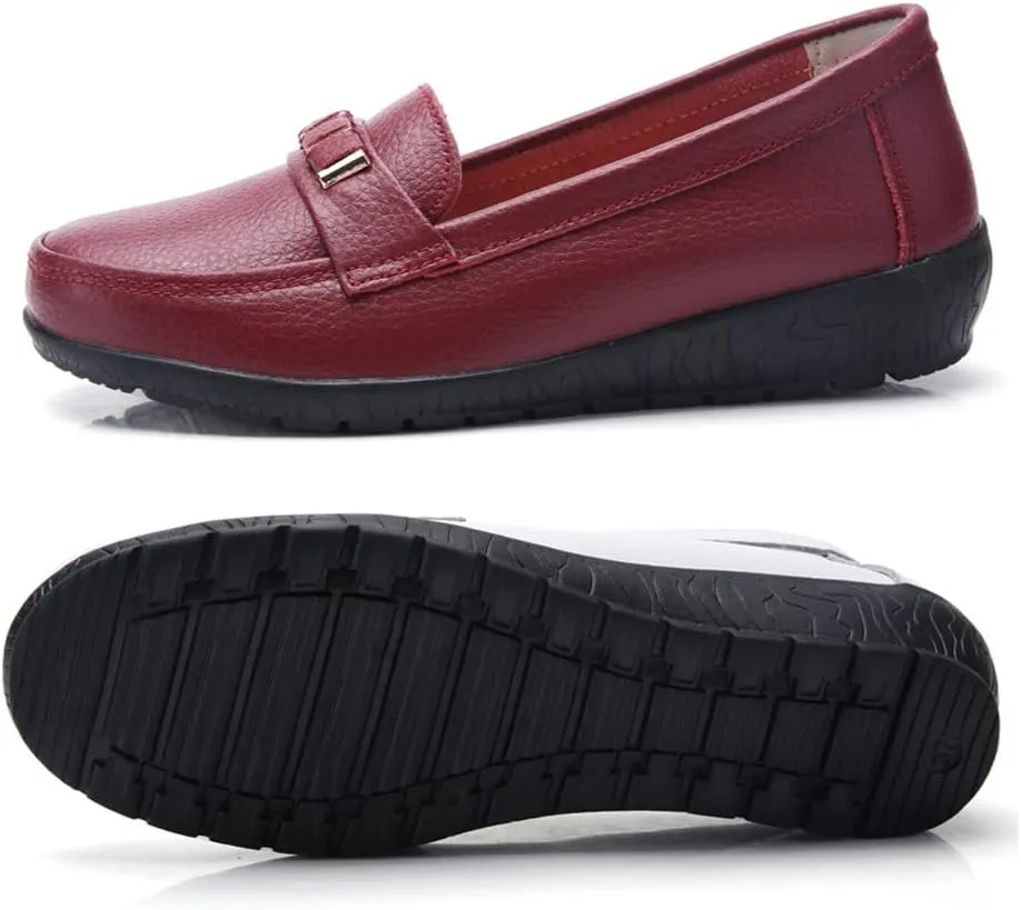 WERWAES Classic Leather Loafers for Womens Casual Lightweight Non-slip Moccasins Flats Office Driving Walking Slip on Ladies Loafers Shoes
