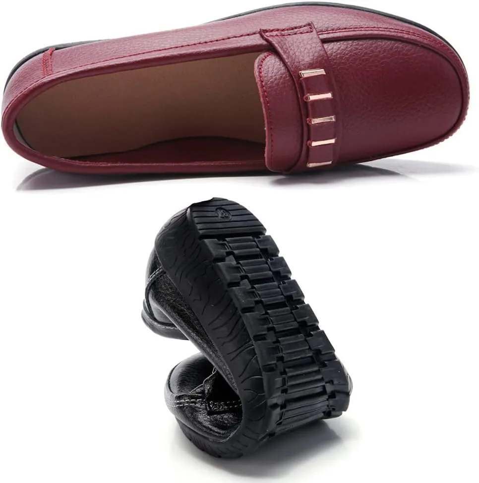 WERWAES Classic Leather Loafers for Womens Casual Lightweight Non-slip Moccasins Flats Office Driving Walking Slip on Ladies Loafers Shoes