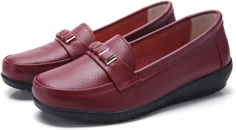 WERWAES Classic Leather Loafers for Womens Casual Lightweight Non-slip Moccasins Flats Office Driving Walking Slip on Ladies Loafers Shoes