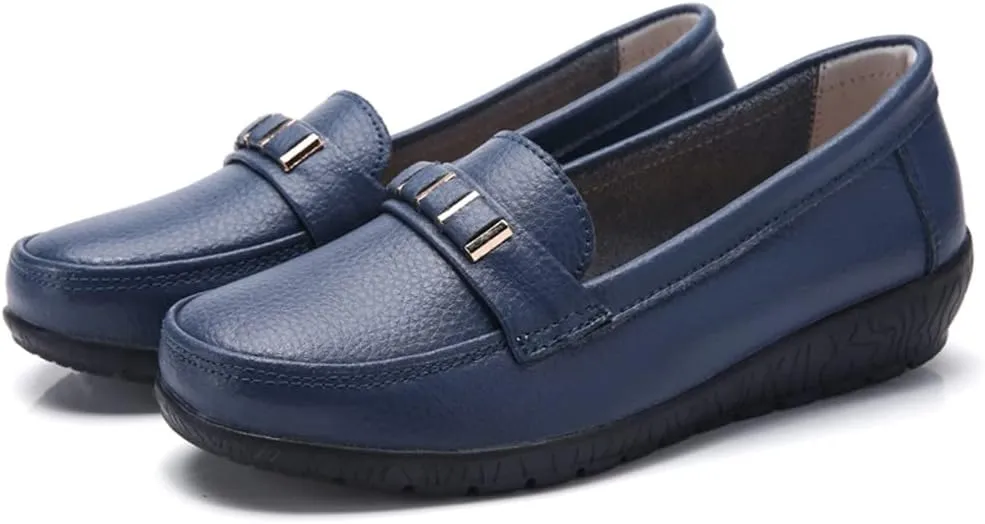 WERWAES Classic Leather Loafers for Womens Casual Lightweight Non-slip Moccasins Flats Office Driving Walking Slip on Ladies Loafers Shoes
