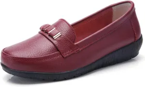 WERWAES Classic Leather Loafers for Womens Casual Lightweight Non-slip Moccasins Flats Office Driving Walking Slip on Ladies Loafers Shoes