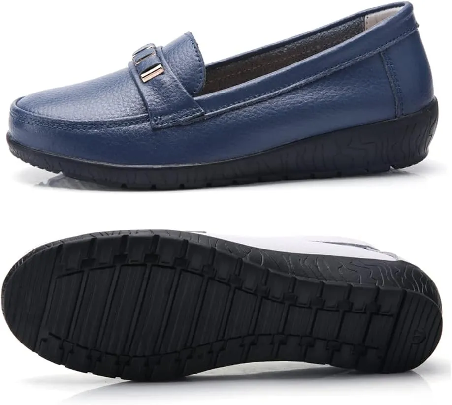 WERWAES Classic Leather Loafers for Womens Casual Lightweight Non-slip Moccasins Flats Office Driving Walking Slip on Ladies Loafers Shoes
