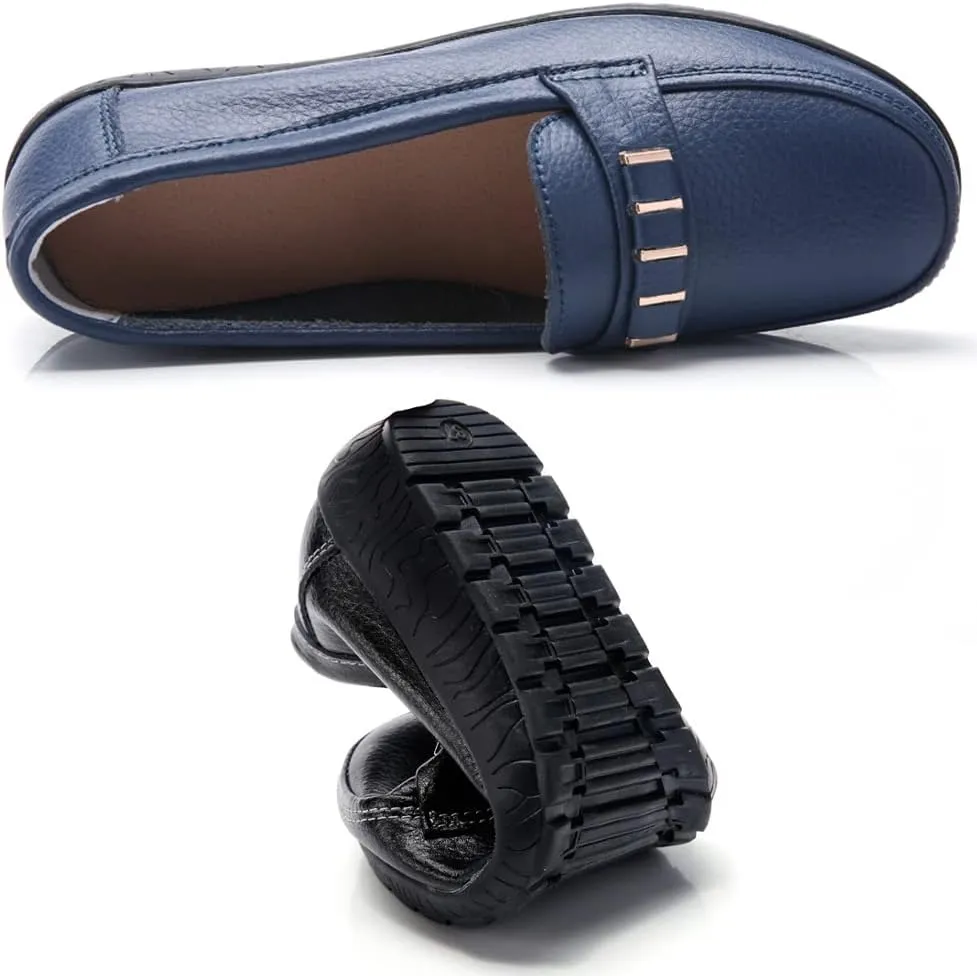 WERWAES Classic Leather Loafers for Womens Casual Lightweight Non-slip Moccasins Flats Office Driving Walking Slip on Ladies Loafers Shoes