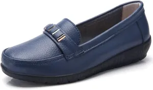 WERWAES Classic Leather Loafers for Womens Casual Lightweight Non-slip Moccasins Flats Office Driving Walking Slip on Ladies Loafers Shoes