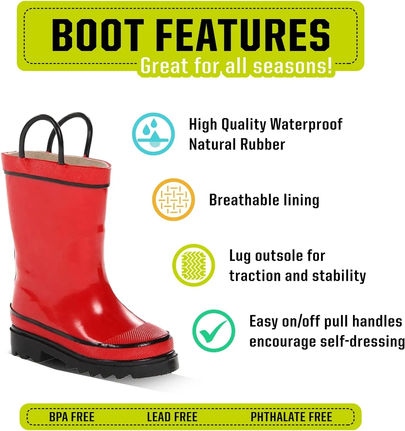 Western Chief Firechief 2 Rain Boots for Toddlers and Kids – Waterproof Pull-On Boots for Boys and Girls