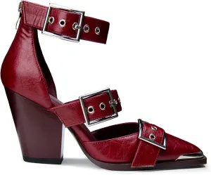 Western Sandals Wedges for Women Closed Pointed Toe Pumps Buckle Straps Comfortable Heels Wedding Dress Shoes