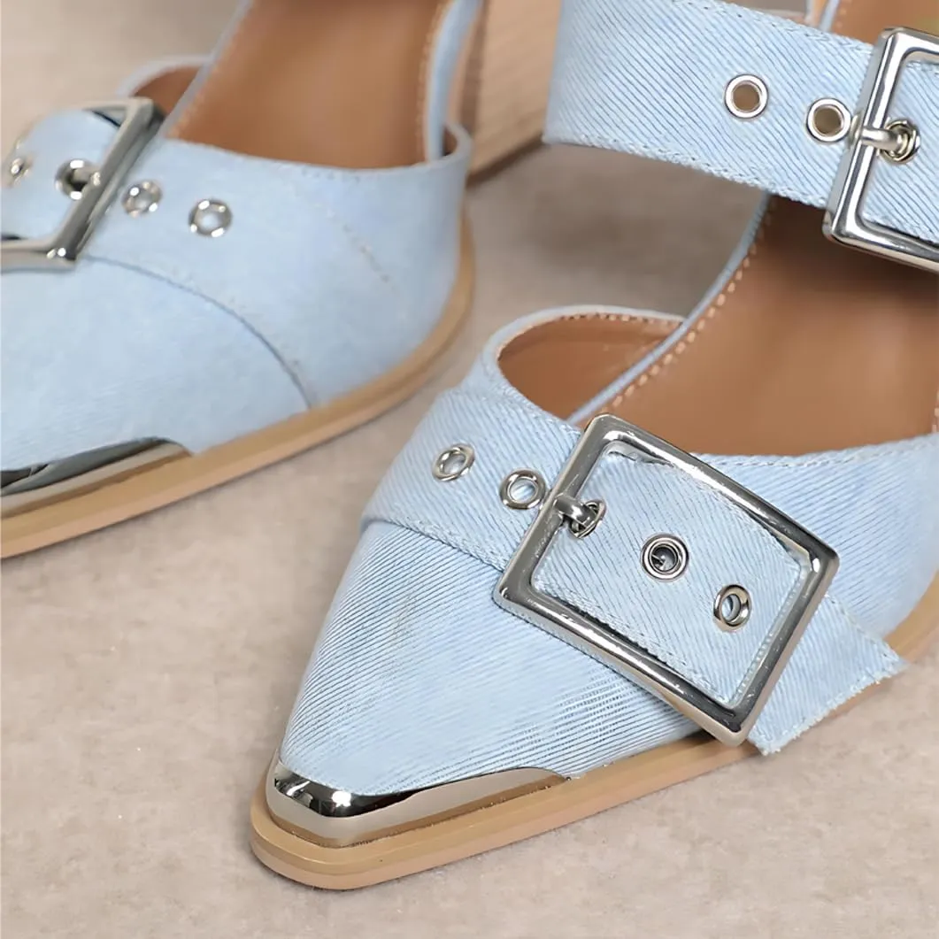 Western Sandals Wedges for Women Closed Pointed Toe Pumps Buckle Straps Comfortable Heels Wedding Dress Shoes