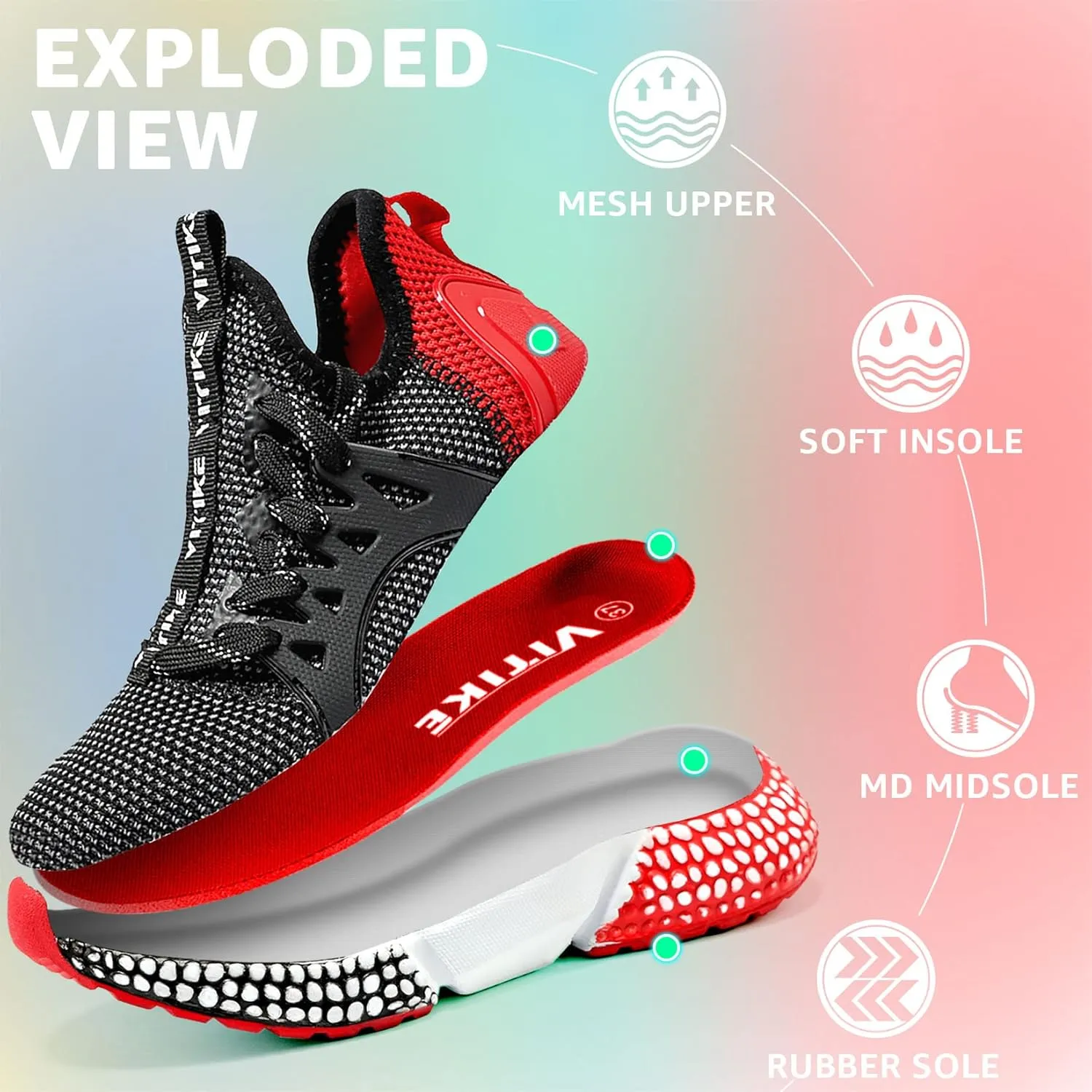 WETIKE Boy's Shoes Mesh Slip on Lightweight Running Sneakers