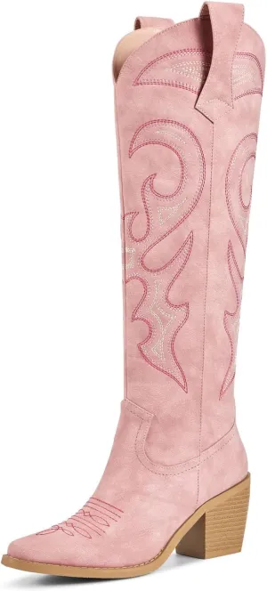 wetkiss Cowboy Boots for Women Knee High, Cowgirl Boots Women Rhinestone Comfort Fashion Tall Sparkling Western Boots Boots for Women
