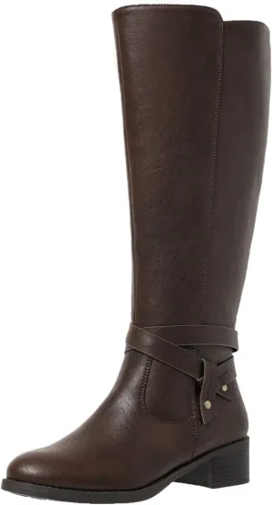 Wide Calf Boots for Women Knee High Extra Wide Width Side Zipper Round-Toe Low Heel Riding Tall Boots US5-11