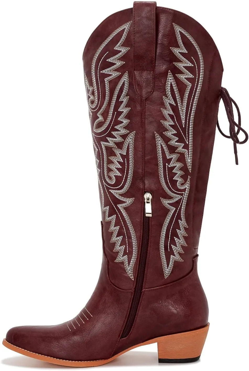 Wide Calf Cowboy Boots Women Adjustable Lace Up Knee High Tall Plus Size Cowgirl Boots Western Style Comfortable 2-Inch Heel