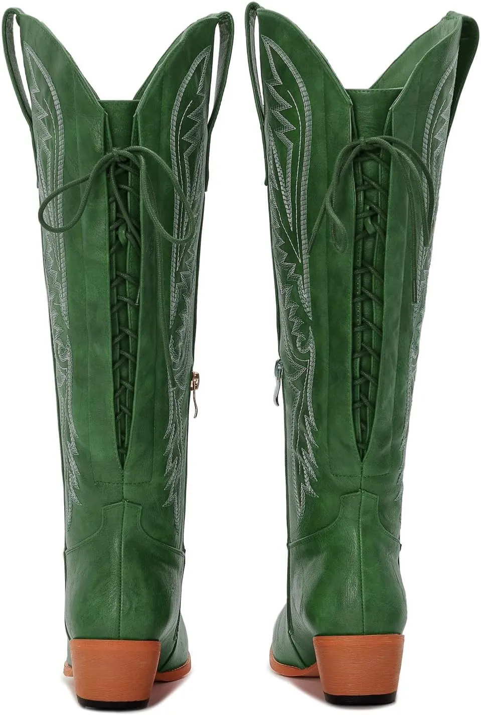 Wide Calf Cowboy Boots Women Adjustable Lace Up Knee High Tall Plus Size Cowgirl Boots Western Style Comfortable 2-Inch Heel