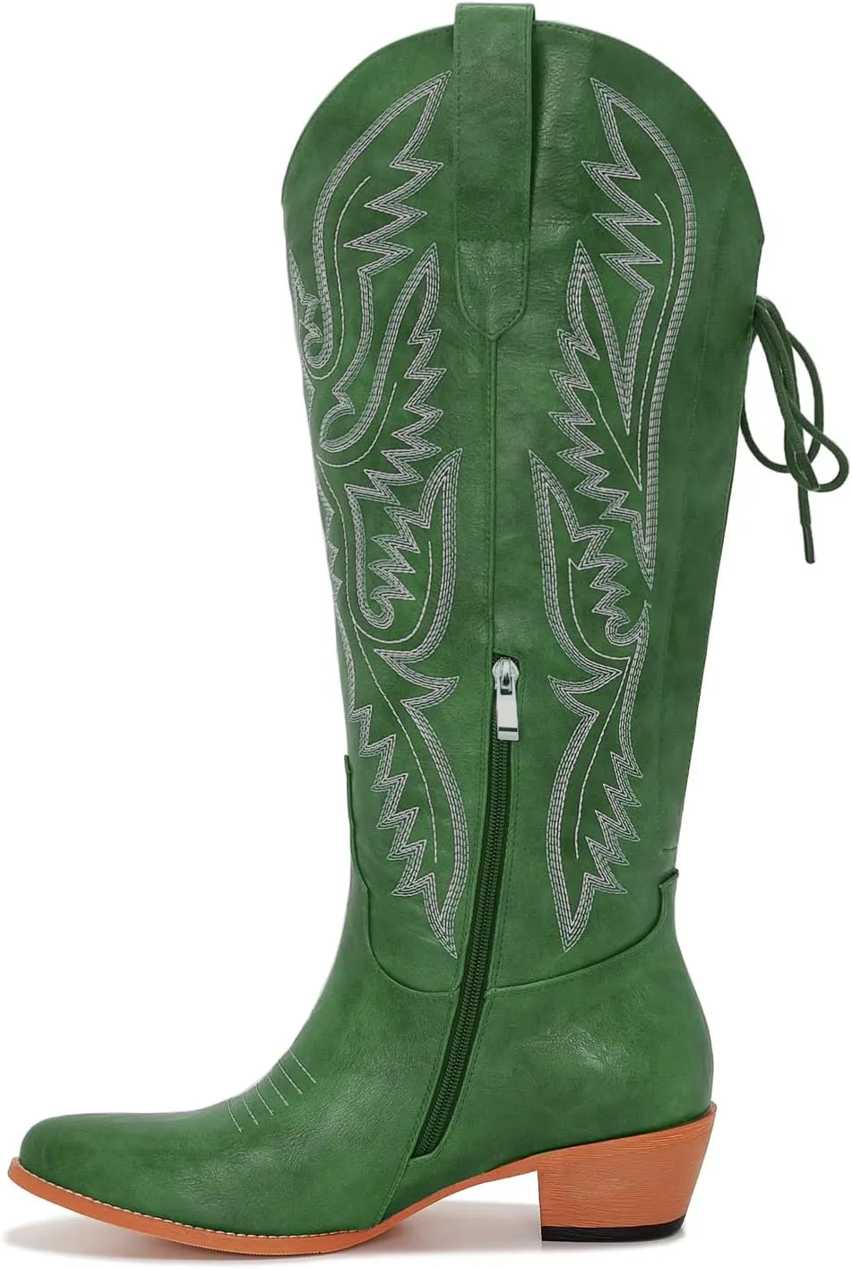 Wide Calf Cowboy Boots Women Adjustable Lace Up Knee High Tall Plus Size Cowgirl Boots Western Style Comfortable 2-Inch Heel