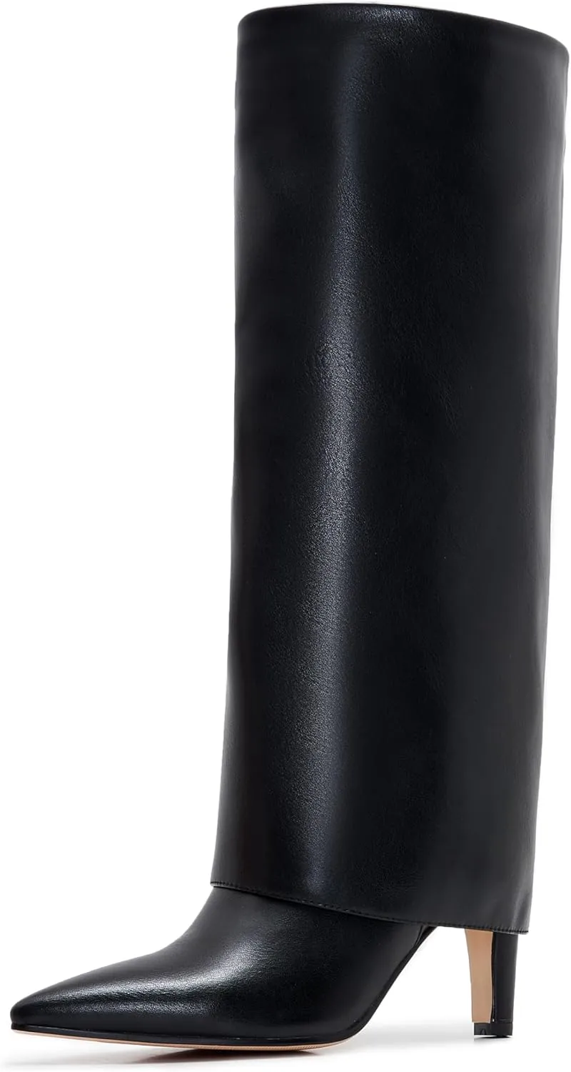 Wide Calf Kitten Heel Boots For Women Knee High pointed toe Tall Long boots Stiletto Heel Side Zipper