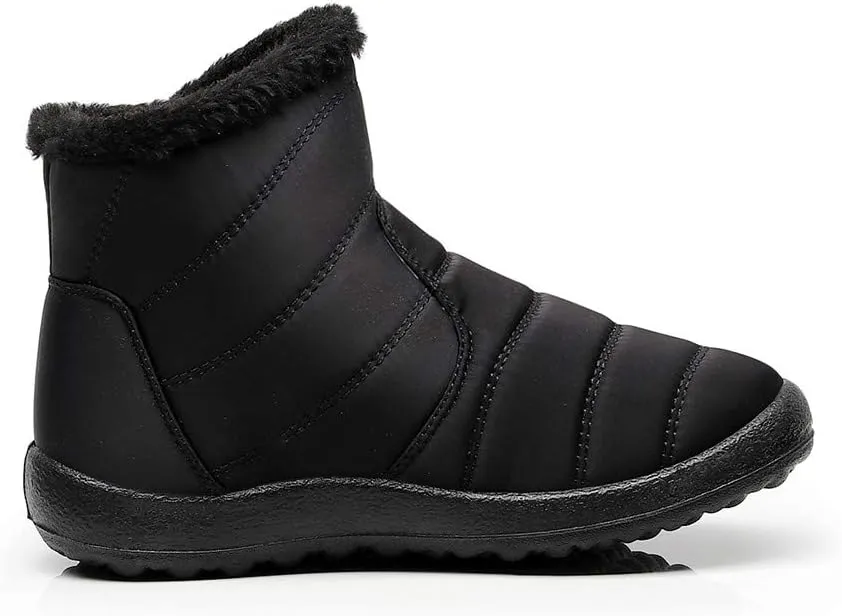 Winter Snow Boots for Women Fleece Lined Warm Ankle Booties Outdoor Anti-slip Water-proof Comfortable Short Boot Fashion Zip Up Booties Sneakers Lightweight Flat and Soft Sole